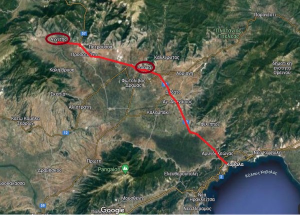 Η διαδρομή σχεδιασμένη στο Google maps από τη Βέρα Σ. (Δ΄ τάξη)